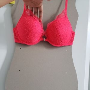 La Senza Bright Orange-Pink Lace Bra - Size 34B